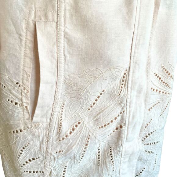 Chico's Pale Peach Linen Duster Jacket Eyelet Detail Sz 12 / LARGE Spring Summer - Picture 6 of 10